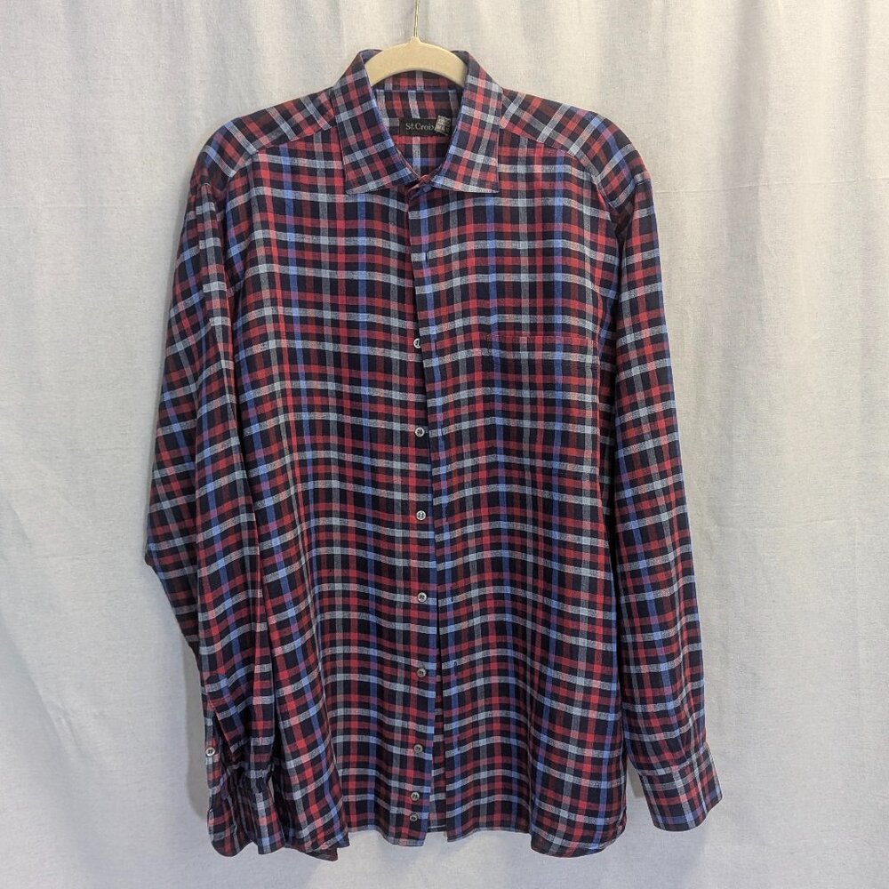 St. Croix Size Large Blue/Red Checkered Button Down 100% Linen